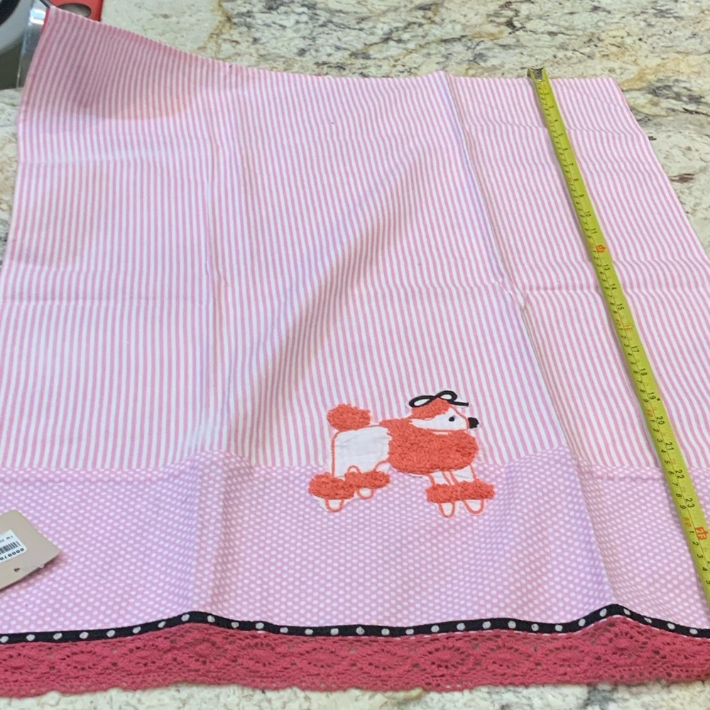 Pink Striped Towel with Poodle Design
